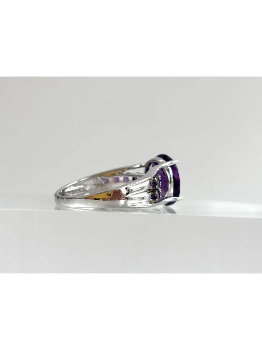 Multi Gemstone Amethyst Jumbo Sterling Silver 925 Vintage Ring - sz 9